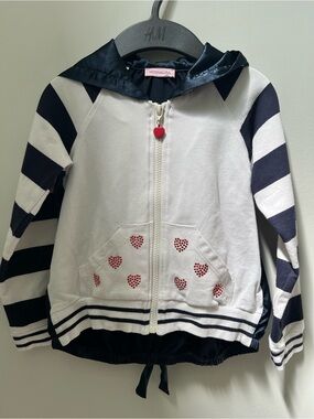 MonnaLisa White & Navy Striped Heart Zip Hoodie bugs bunny
